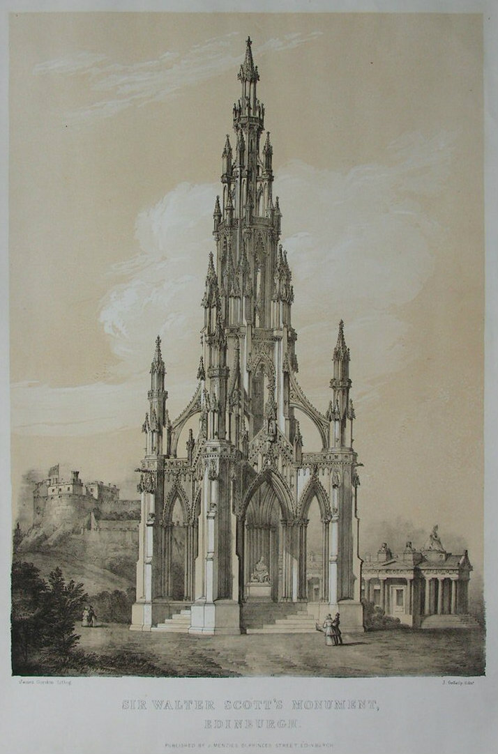 Lithograph - Sir Walter Scott's Monument, Edinburgh - Gordon